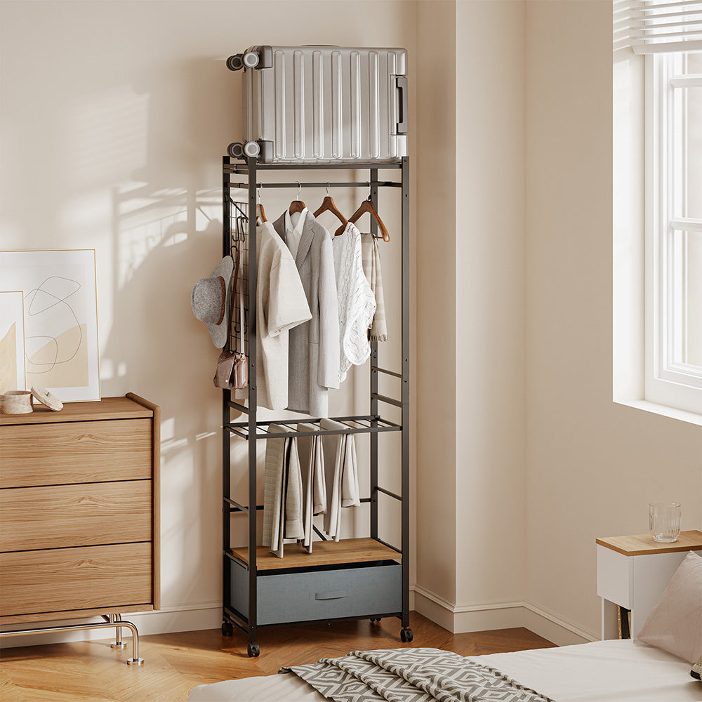 SoBuy KLS23-SCH, Clothes Rail with Shelf & Drawer on Wheels, Shoe Rack, Dark Gray, 60x32x175cm - view 4