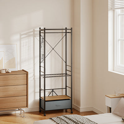 SoBuy KLS23-SCH, Clothes Rail with Shelf & Drawer on Wheels, Shoe Rack, Dark Gray, 60x32x175cm - view 5