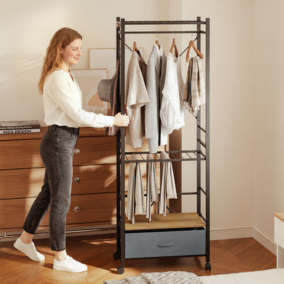 SoBuy KLS23-SCH, Clothes Rail with Shelf & Drawer on Wheels, Shoe Rack, Dark Gray, 60x32x175cm - view 7