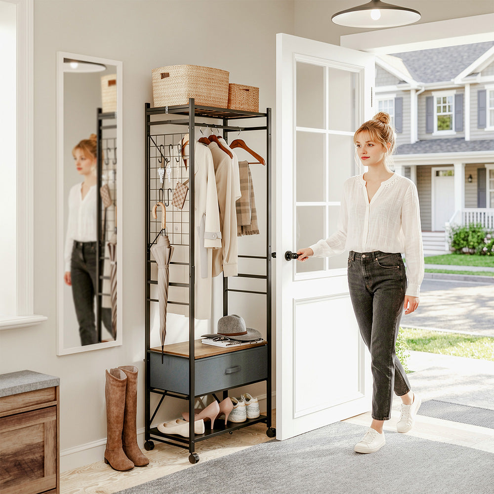 SoBuy KLS23-SCH, Clothes Rail with Shelf & Drawer on Wheels, Shoe Rack, Dark Gray, 60x32x175cm - view 9
