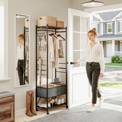 SoBuy KLS23-SCH, Clothes Rail with Shelf & Drawer on Wheels, Shoe Rack, Dark Gray, 60x32x175cm - view 9