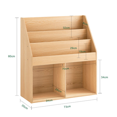 SoBuy KMB01-N, Kids Bookshelf and Toy Storage Unit with 3 Tiers and 2 Storage Partitions Children's Bookcase for Nursery Toddler Room Baby Book Shelf Kids Book Storage Natural 73x30x80 cm