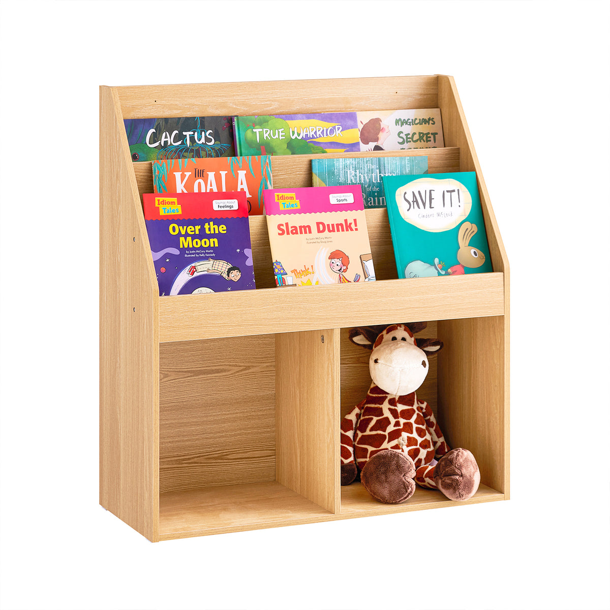 SoBuy KMB01-N, Kids Bookshelf and Toy Storage Unit with 3 Tiers and 2 Storage Partitions Children's Bookcase for Nursery Toddler Room Baby Book Shelf Kids Book Storage Natural 73x30x80 cm