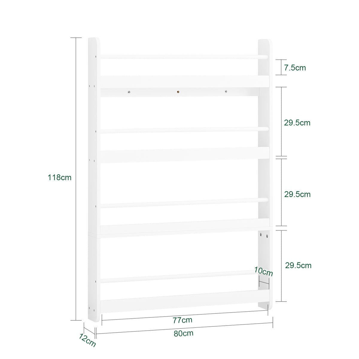 SoBuy KMB08-II-W, Kids Bookshelf Children's Bookcase 4 Tier Book Storage Rack, Wall Bookshelf Toy Storage Unit for Nursery or Playroom Kids Bedroom Furniture White 80x12x118cm