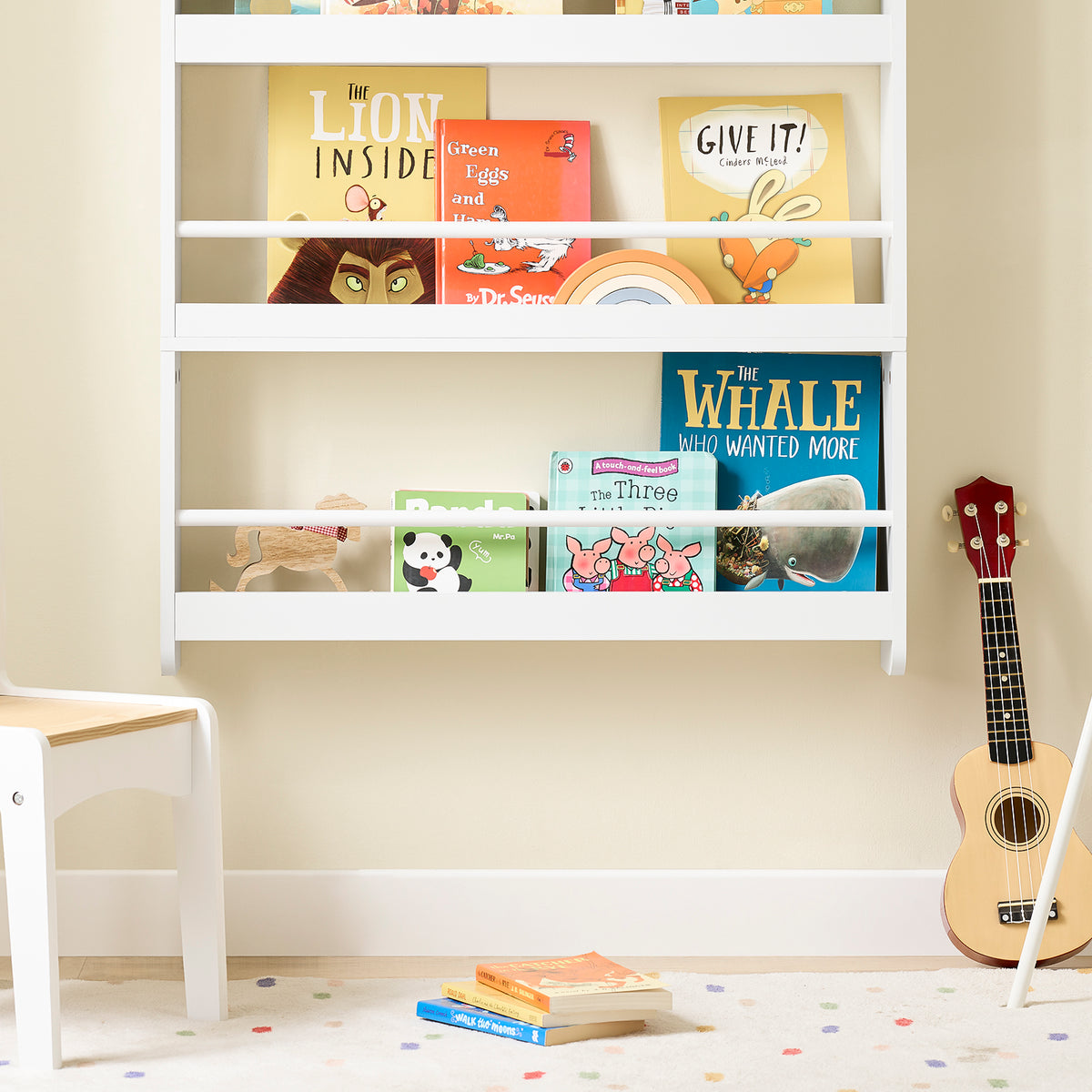 SoBuy KMB08-II-W, Kids Bookshelf Children's Bookcase 4 Tier Book Storage Rack, Wall Bookshelf Toy Storage Unit for Nursery or Playroom Kids Bedroom Furniture White 80x12x118cm