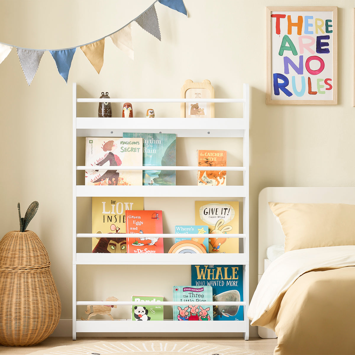 SoBuy KMB08-II-W, Kids Bookshelf Children's Bookcase 4 Tier Book Storage Rack, Wall Bookshelf Toy Storage Unit for Nursery or Playroom Kids Bedroom Furniture White 80x12x118cm