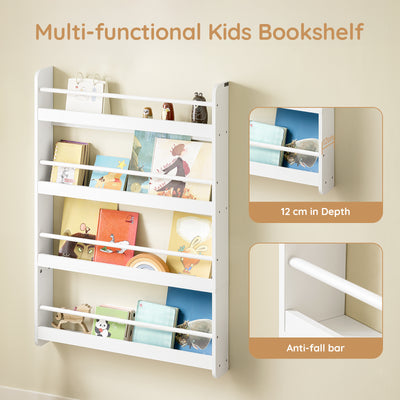 SoBuy KMB08-II-W, Kids Bookshelf Children's Bookcase 4 Tier Book Storage Rack, Wall Bookshelf Toy Storage Unit for Nursery or Playroom Kids Bedroom Furniture White 80x12x118cm