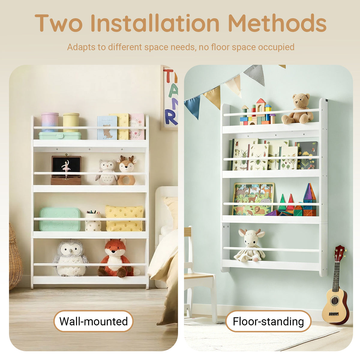 SoBuy KMB08-II-W, Kids Bookshelf Children's Bookcase 4 Tier Book Storage Rack, Wall Bookshelf Toy Storage Unit for Nursery or Playroom Kids Bedroom Furniture White 80x12x118cm