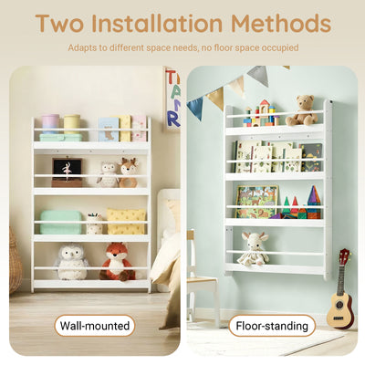 SoBuy KMB08-II-W, Kids Bookshelf Children's Bookcase 4 Tier Book Storage Rack, Wall Bookshelf Toy Storage Unit for Nursery or Playroom Kids Bedroom Furniture White 80x12x118cm