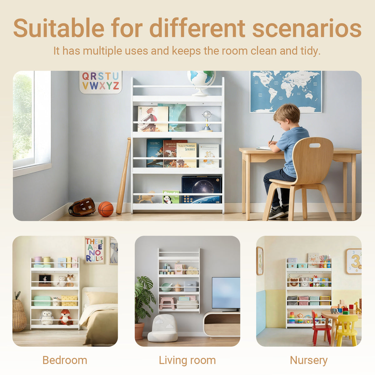SoBuy KMB08-II-W, Kids Bookshelf Children's Bookcase 4 Tier Book Storage Rack, Wall Bookshelf Toy Storage Unit for Nursery or Playroom Kids Bedroom Furniture White 80x12x118cm