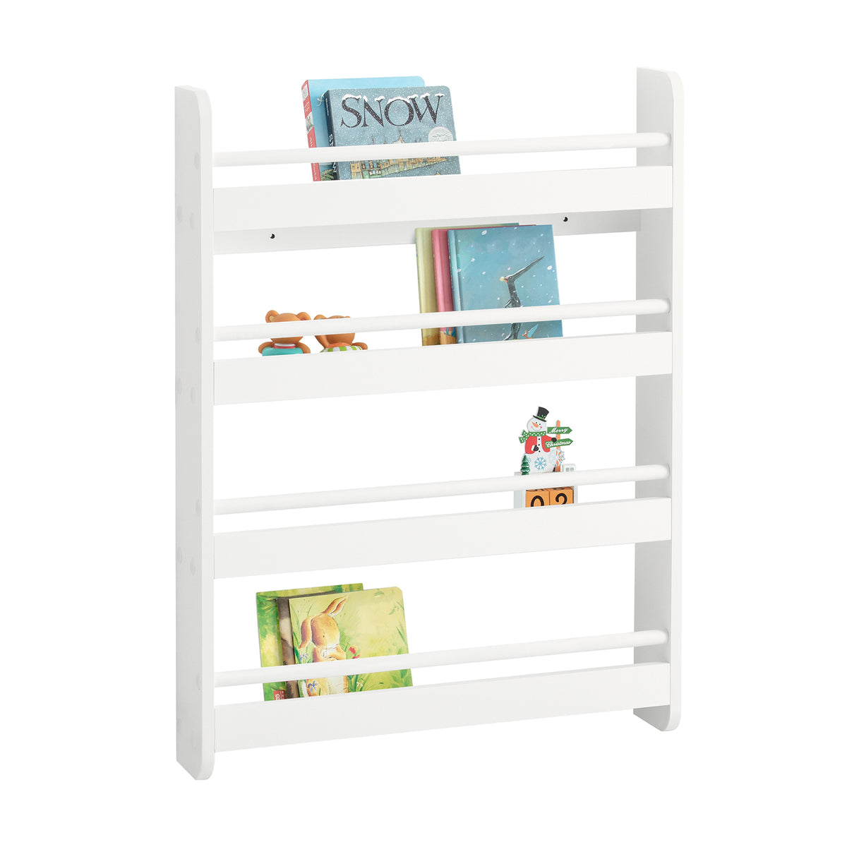 SoBuy KMB08-K-W, Wall Mounted 4 Tiers Children Kids Bookcase Storage Display Rack, White