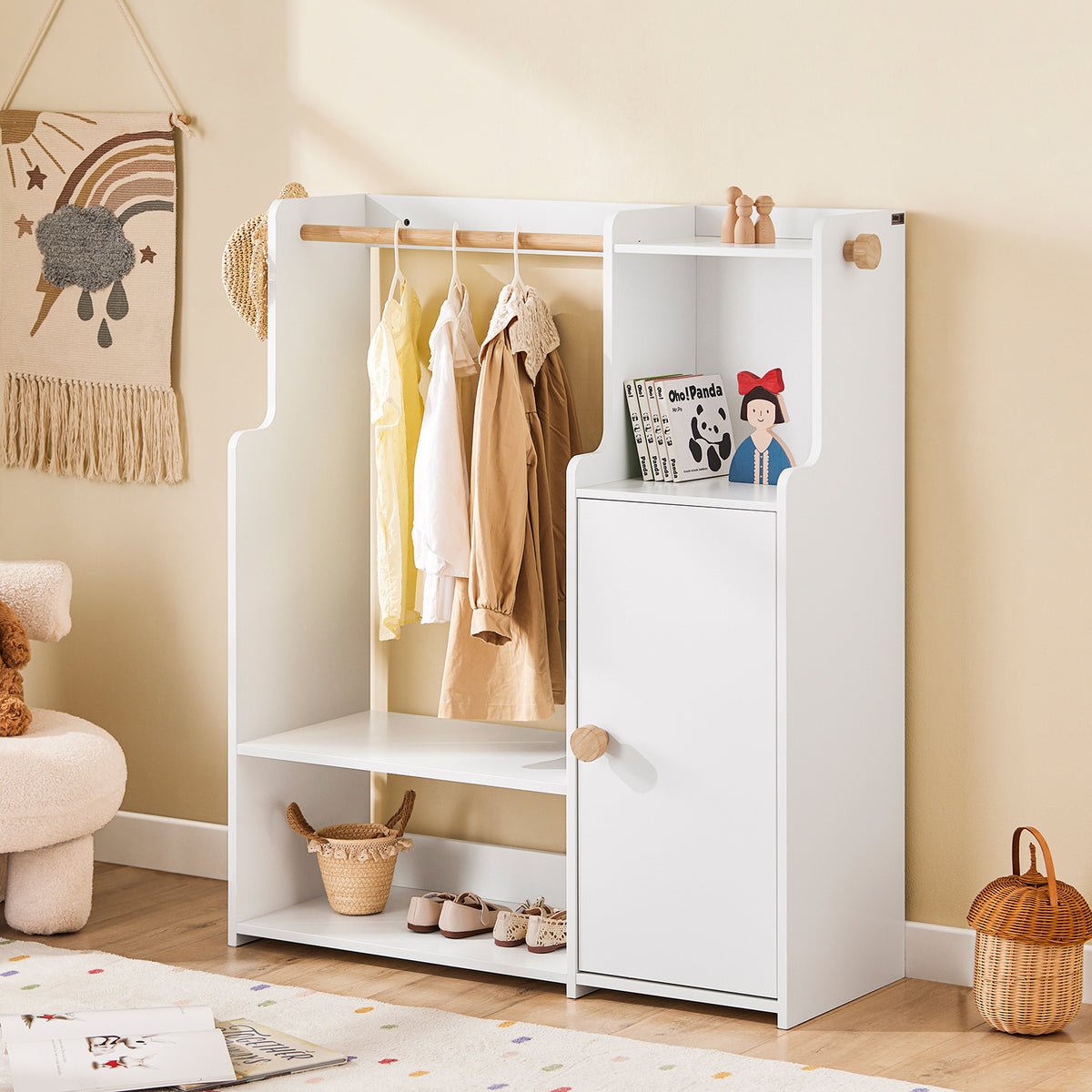 SoBuy KMB110-W, Children Kids Wardrobe Closet Children Clothes Rack with Hanging Rail, White