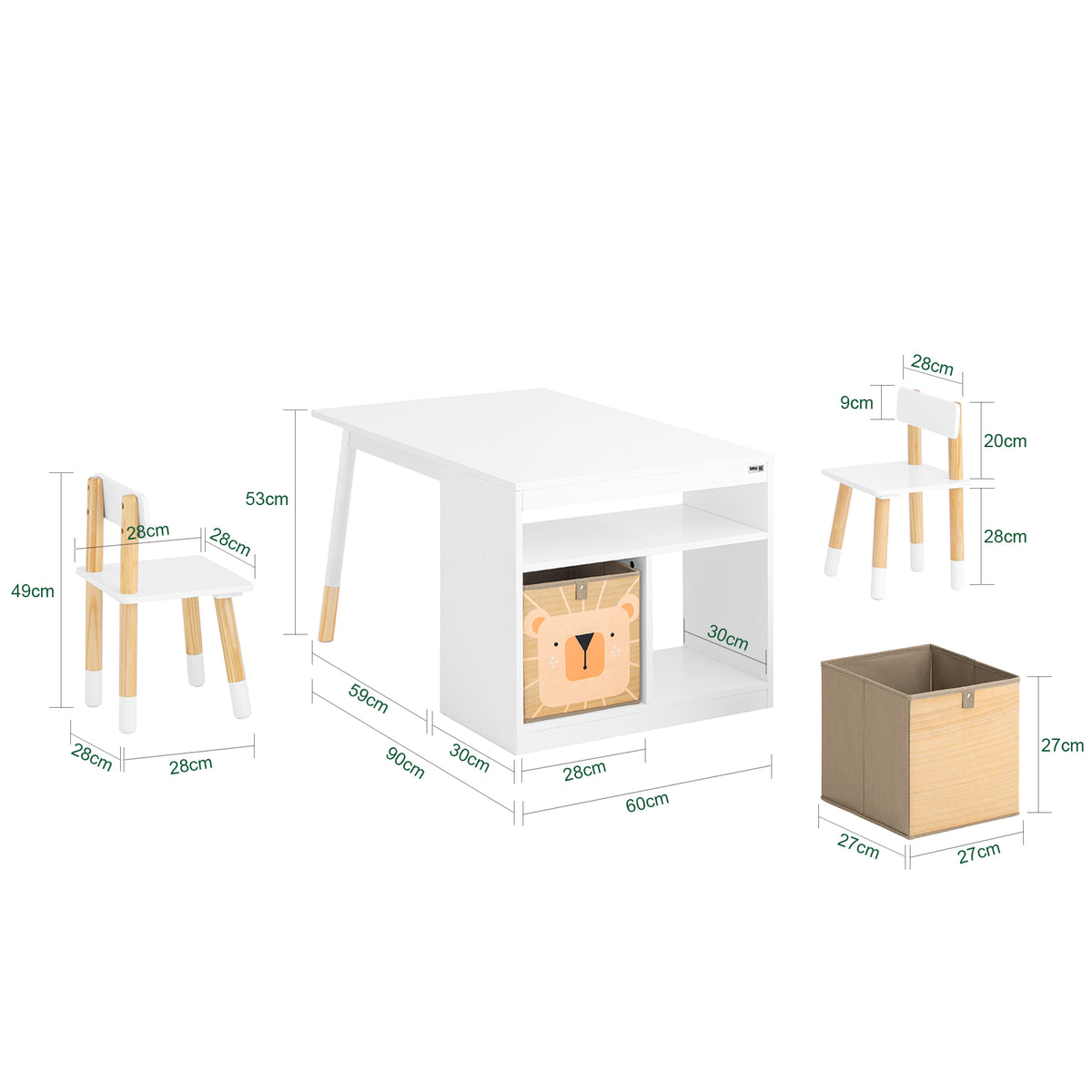 SoBuy KMB113-W, Children Table and 2 Chairs Children Kids Desk Table Chair Set for Studying Drawing Playing, White