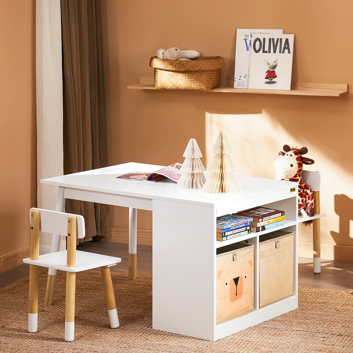 SoBuy KMB113-W, Children Table and 2 Chairs Children Kids Desk Table Chair Set for Studying Drawing Playing, White