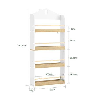 SoBuy KMB121-WN, Kids Bookshelf Children's Bookcase 4 Tier Book Storage Rack, Wall Bookshelf Toy Storage Unit for Nursery or Playroom Kids Bedroom Furniture White and Natural 60x15x130.5 cm