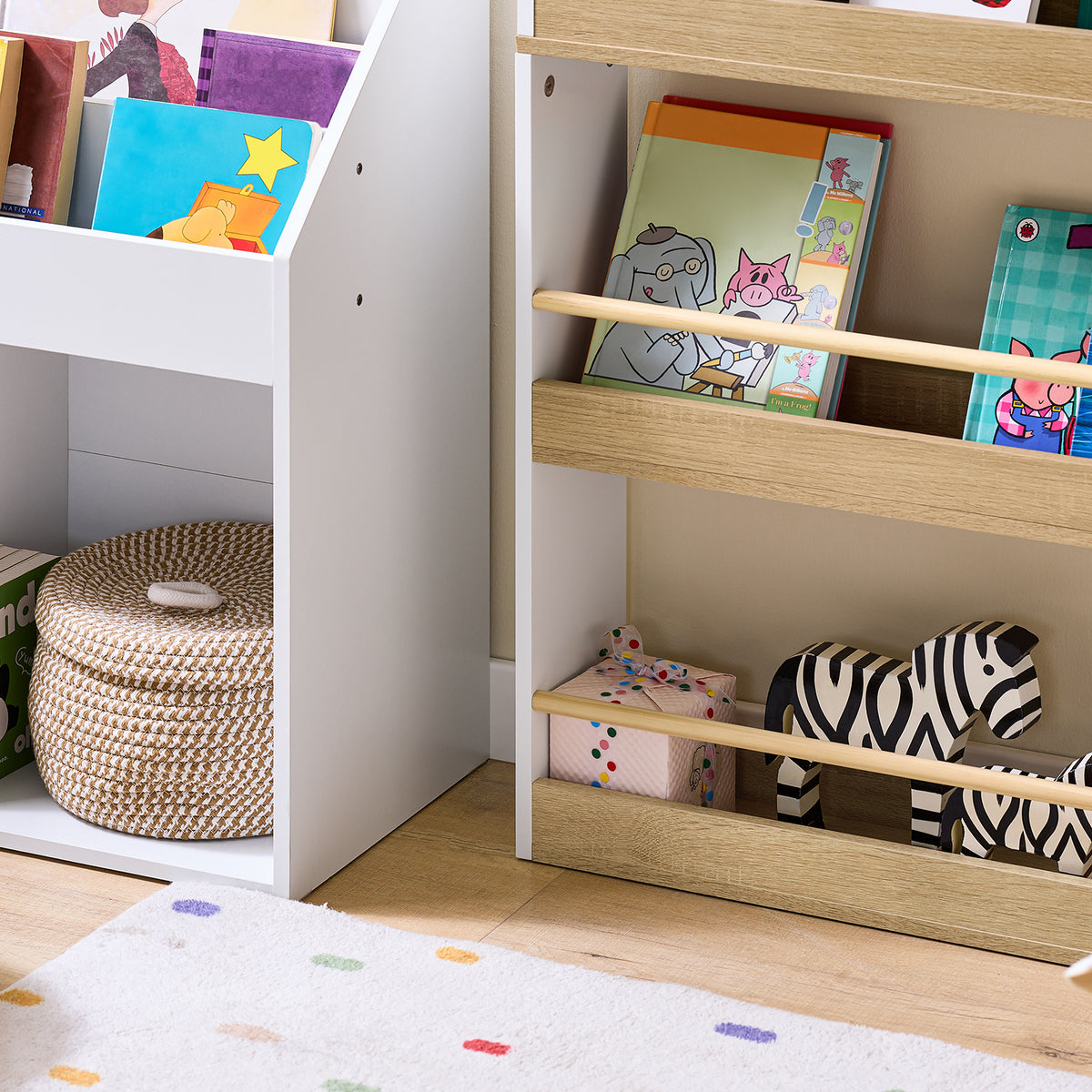 SoBuy KMB121-WN, Kids Bookshelf Children's Bookcase 4 Tier Book Storage Rack, Wall Bookshelf Toy Storage Unit for Nursery or Playroom Kids Bedroom Furniture White and Natural 60x15x130.5 cm