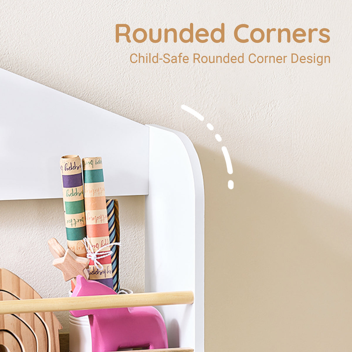 SoBuy KMB121-WN, Kids Bookshelf Children's Bookcase 4 Tier Book Storage Rack, Wall Bookshelf Toy Storage Unit for Nursery or Playroom Kids Bedroom Furniture White and Natural 60x15x130.5 cm