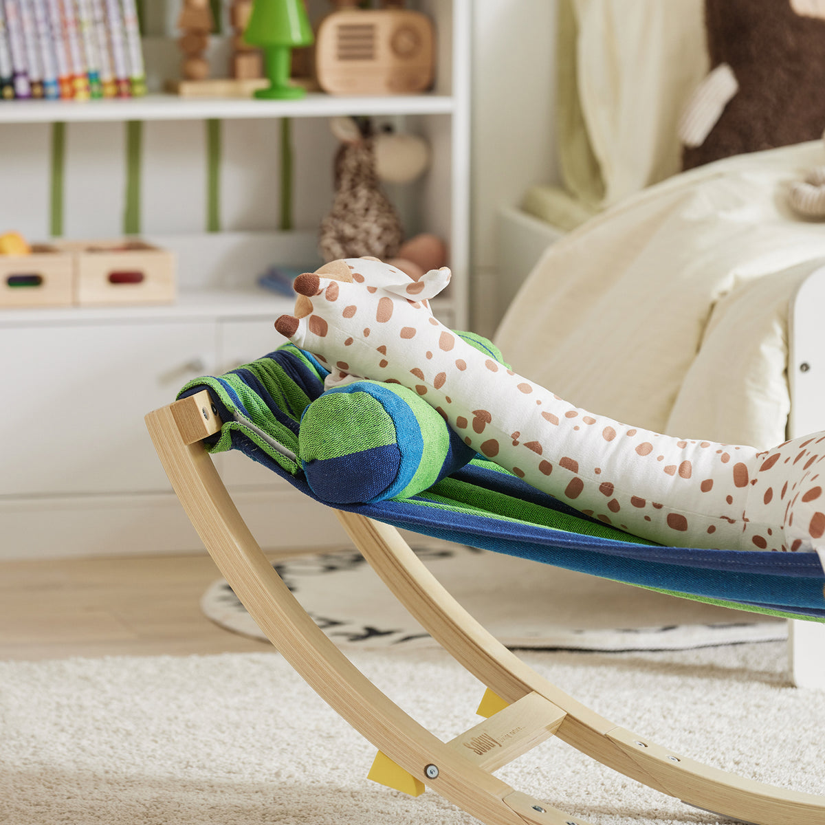 SoBuy KMB16-J, Kids Hammock with Stand, Kids Rocking Chair, Sensory Swing Indoor, Colourful Fabric Baby Hammock with Safety Catches 122x36x48cm