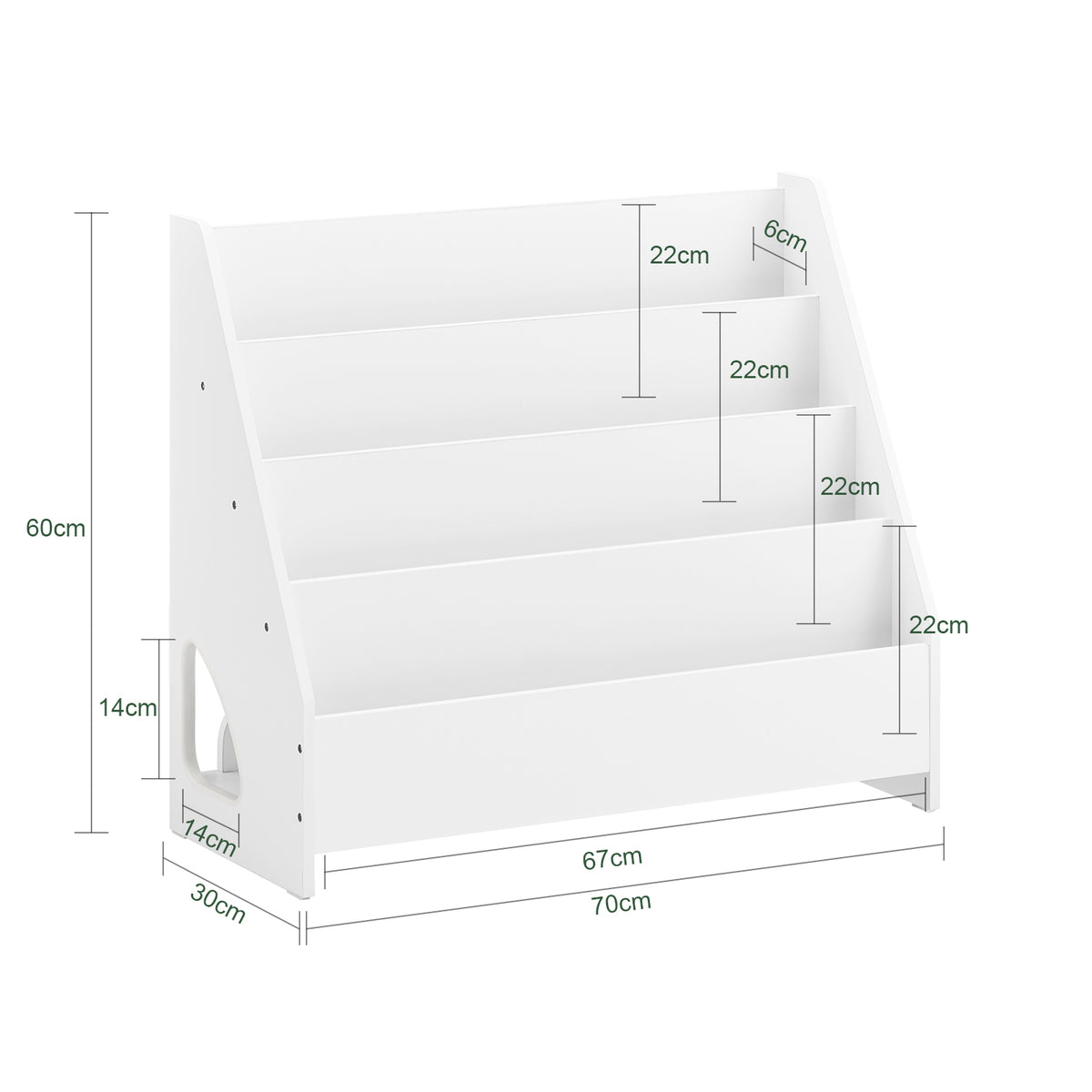 SoBuy KMB32-K-W, Children's Bookshelf Bookcase Children Kids Storage Shelf Rack with 4 Shelves and 1 Open Compartment Book Toy Organiser White W70 x D30 x H60cm