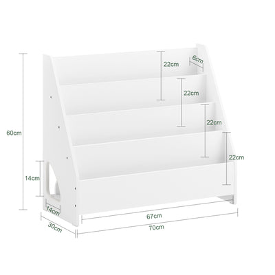 SoBuy KMB32-K-W, Children's Bookshelf Bookcase Children Kids Storage Shelf Rack with 4 Shelves and 1 Open Compartment Book Toy Organiser White W70 x D30 x H60cm