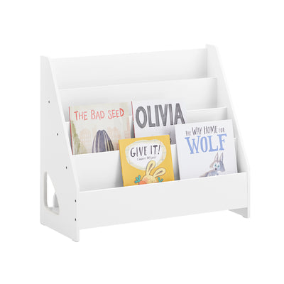 SoBuy KMB32-K-W, Children's Bookshelf Bookcase Children Kids Storage Shelf Rack with 4 Shelves and 1 Open Compartment Book Toy Organiser White W70 x D30 x H60cm
