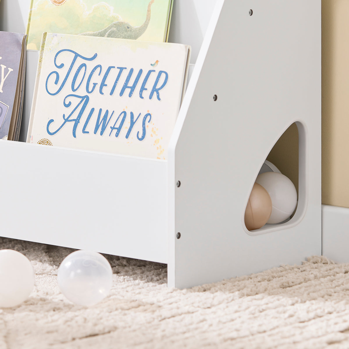 SoBuy KMB32-K-W, Children's Bookshelf Bookcase Children Kids Storage Shelf Rack with 4 Shelves and 1 Open Compartment Book Toy Organiser White W70 x D30 x H60cm