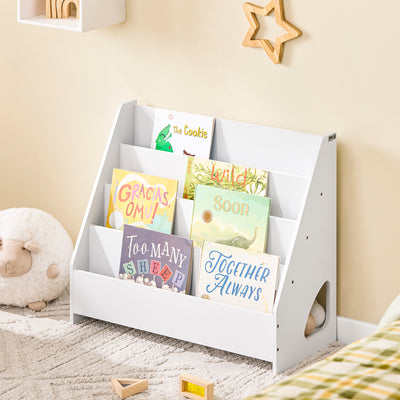 SoBuy KMB32-K-W, Children's Bookshelf Bookcase Children Kids Storage Shelf Rack with 4 Shelves and 1 Open Compartment Book Toy Organiser White W70 x D30 x H60cm