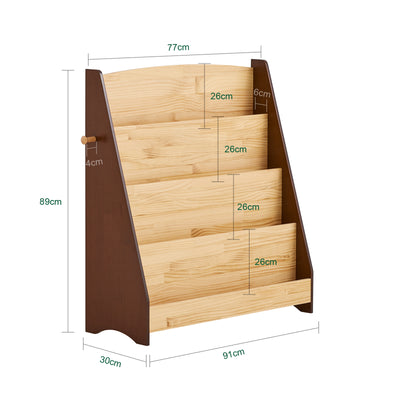 SoBuy KMB32-N, Kids Bookshelf Toy Storage Children's Bookcase with 4 Shelves and 2 hooks Baby Book Shelf Kids Book Storage Natural 91x30x89cm