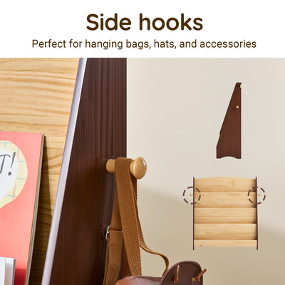 SoBuy KMB32-N, Kids Bookshelf Toy Storage Children's Bookcase with 4 Shelves and 2 hooks Baby Book Shelf Kids Book Storage Natural 91x30x89cm