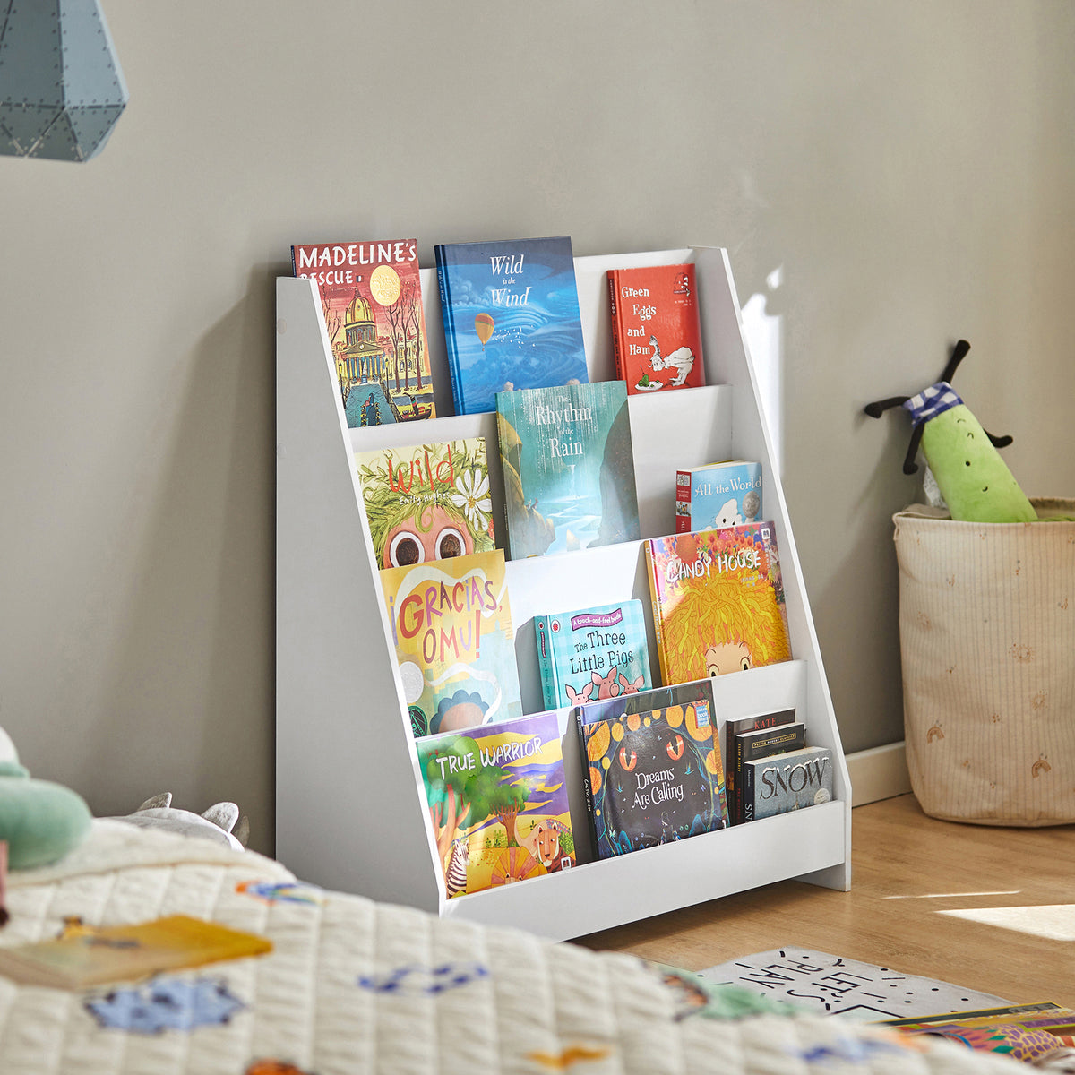 SoBuy KMB32-W, Kids Bookshelf Toy Storage Children's Bookcase with 4 Shelves Baby Book Shelf Kids Book Storage White 80x30x88cm