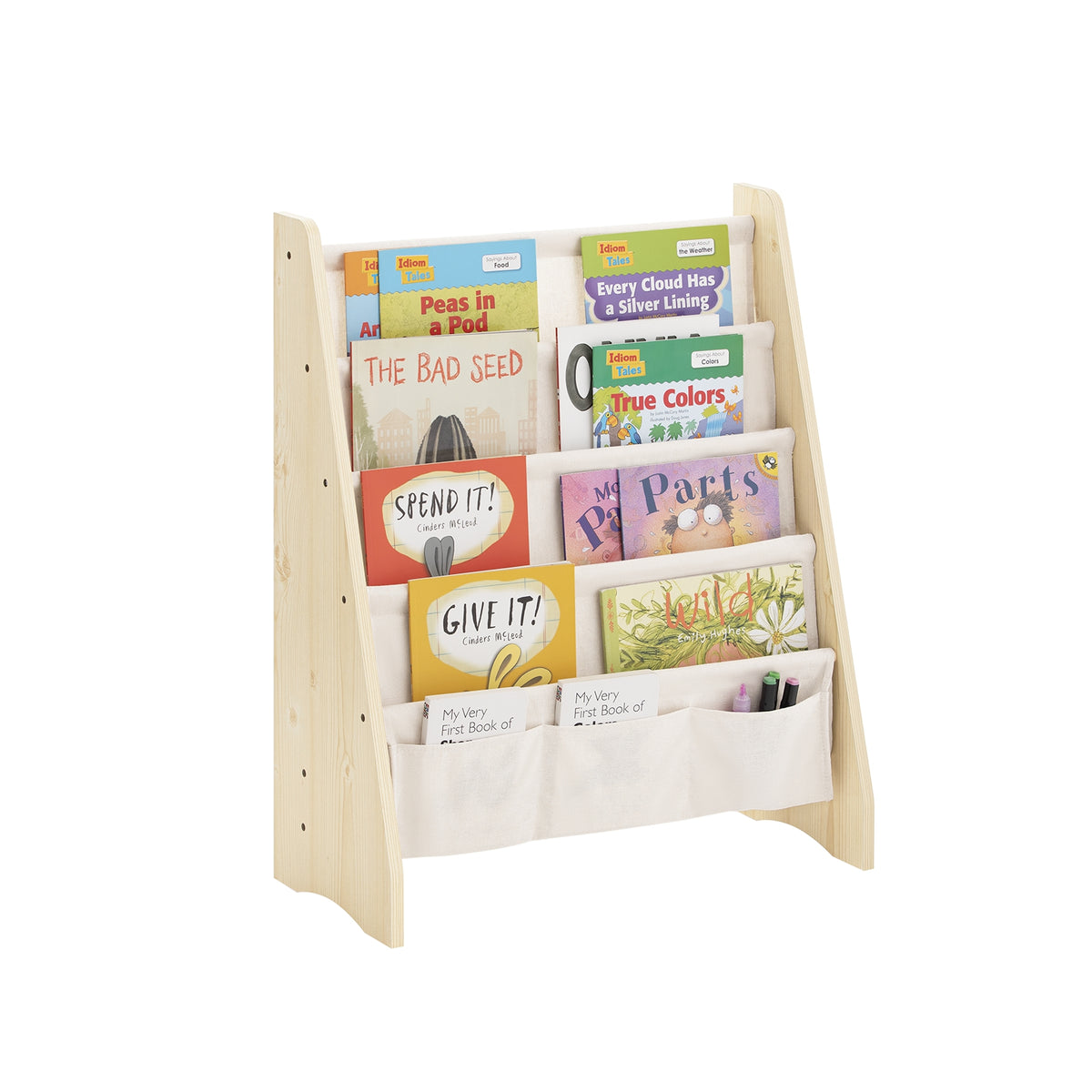 SoBuy KMB50-N, Children Kids Bookcase Book Shelf 4 Tiers Sling Storage Rack Organizer Holder, Black