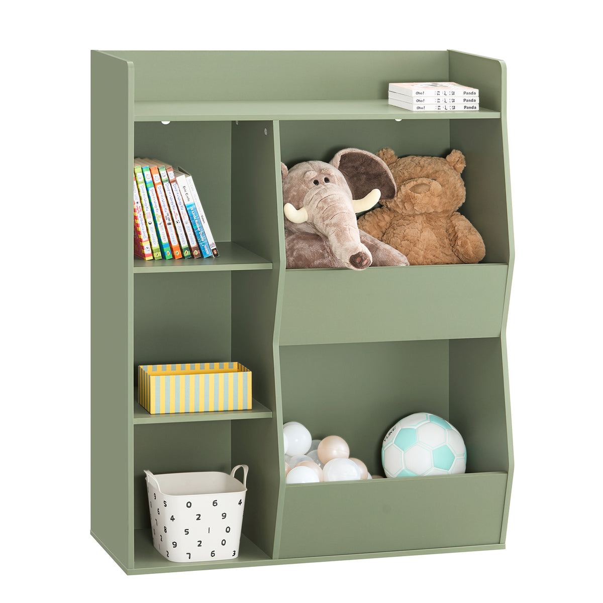 SoBuy KMB55-K-GR, Kids Bookshelf and Toy Storage Unit with 5 Storage Compartments Children's Bookcase for Nursery Toddler Room Baby Book Shelf Kids Book Storage Green 80x34x104 cm