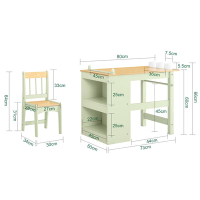 SoBuy KMB60-GR, Kids Desk and Chair Set Kids Study Table and Chair Set with 2 Storage Shelves and Paper Roll Holder Children's Desks for Drawing Arts and Crafts Green 80x50x66cm
