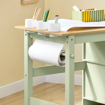 SoBuy KMB60-GR, Kids Desk and Chair Set Kids Study Table and Chair Set with 2 Storage Shelves and Paper Roll Holder Children's Desks for Drawing Arts and Crafts Green 80x50x66cm