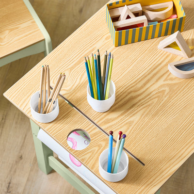 SoBuy KMB60-GR, Kids Desk and Chair Set Kids Study Table and Chair Set with 2 Storage Shelves and Paper Roll Holder Children's Desks for Drawing Arts and Crafts Green 80x50x66cm