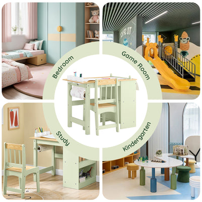SoBuy KMB60-GR, Kids Desk and Chair Set Kids Study Table and Chair Set with 2 Storage Shelves and Paper Roll Holder Children's Desks for Drawing Arts and Crafts Green 80x50x66cm