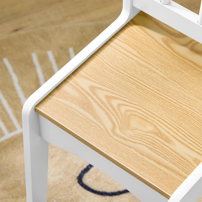 SoBuy KMB60-WN, Kids Desk and Chair Set Kids Study Table and Chair Set with 2 Storage Shelves and Paper Roll Holder Children's Desks for Drawing Arts and Crafts White and Natural 80x50x66cm