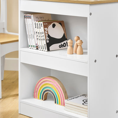 SoBuy KMB60-WN, Kids Desk and Chair Set Kids Study Table and Chair Set with 2 Storage Shelves and Paper Roll Holder Children's Desks for Drawing Arts and Crafts White and Natural 80x50x66cm
