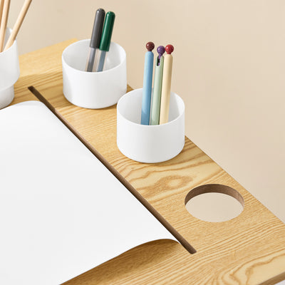 SoBuy KMB60-WN, Kids Desk and Chair Set Kids Study Table and Chair Set with 2 Storage Shelves and Paper Roll Holder Children's Desks for Drawing Arts and Crafts White and Natural 80x50x66cm