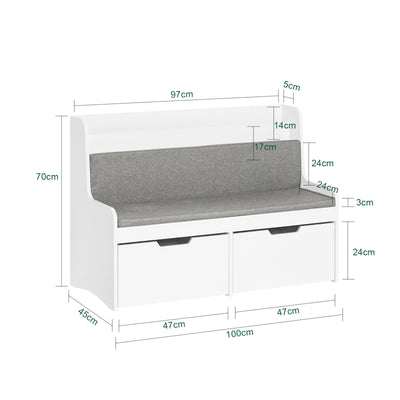 SoBuy KMB66-W, Children Kids Bench with Backrest, Seat Cushion and Mobile Storage Chests, White