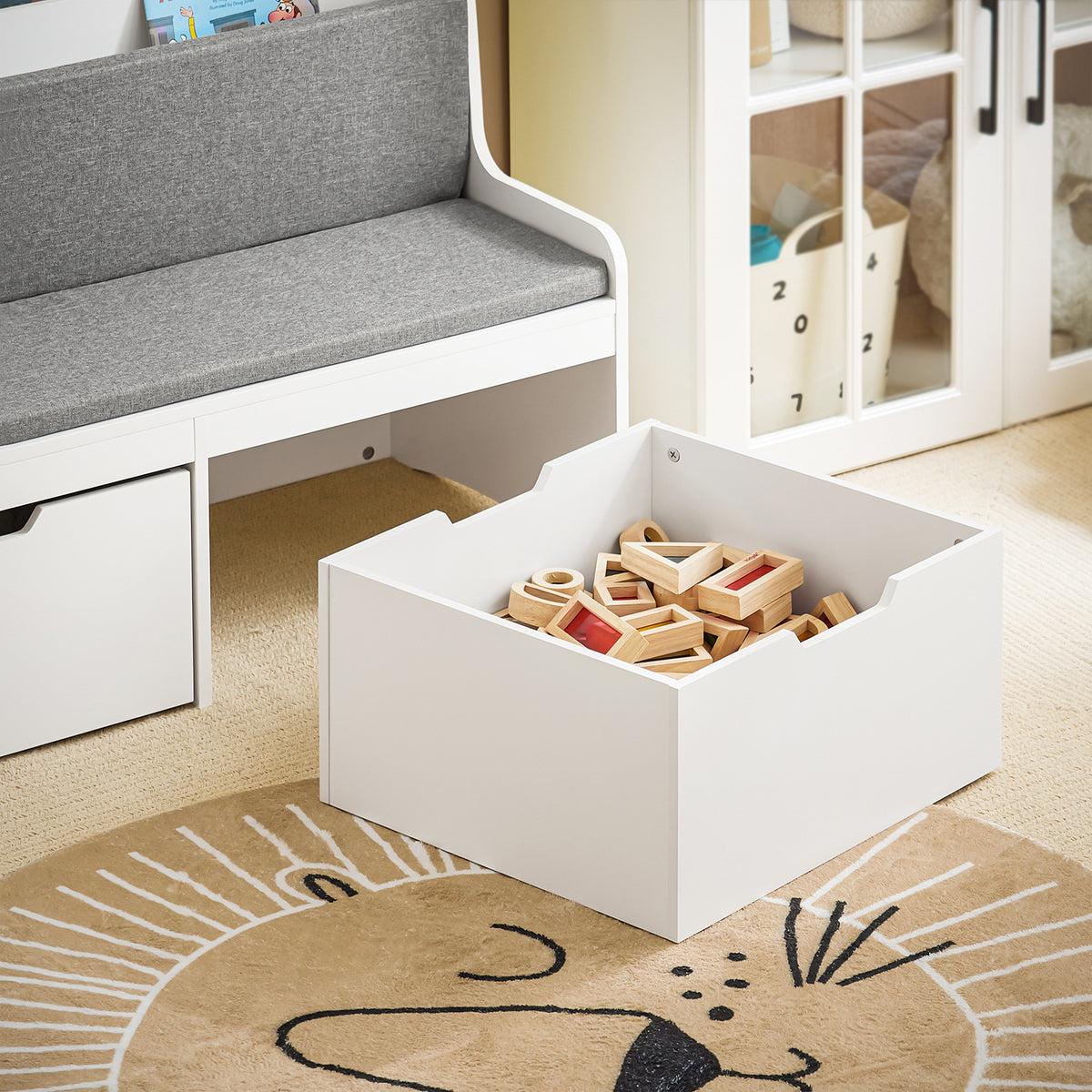 SoBuy KMB66-W, Children Kids Bench with Backrest, Seat Cushion and Mobile Storage Chests, White