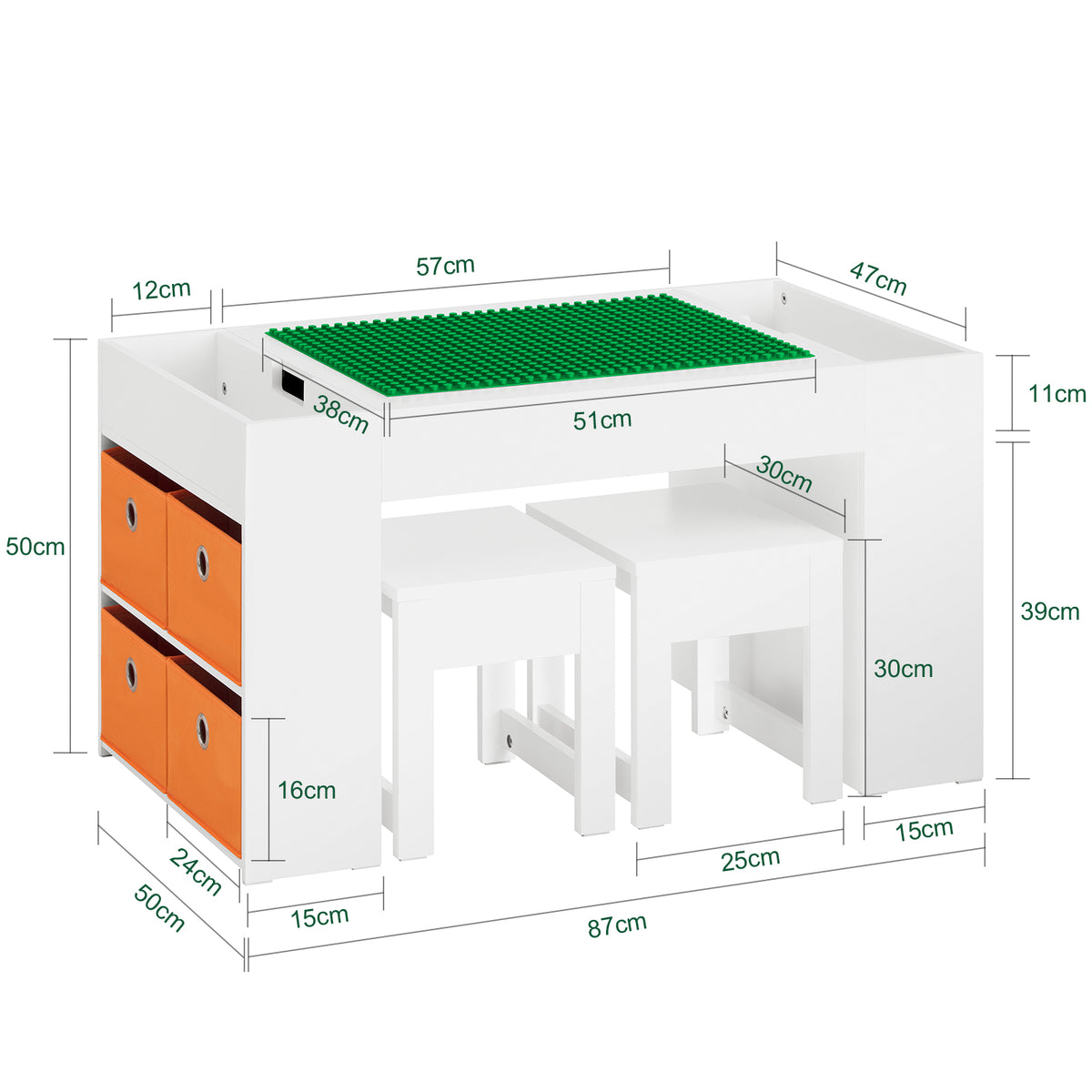 SoBuy KMB75-W, Kids Table and 2 Chairs Set Children's Play Table and Chair Set with Double-Sided Tabletop and 8 Storage Boxes Activity and Study Desk for Kids White 87x50x50 cm