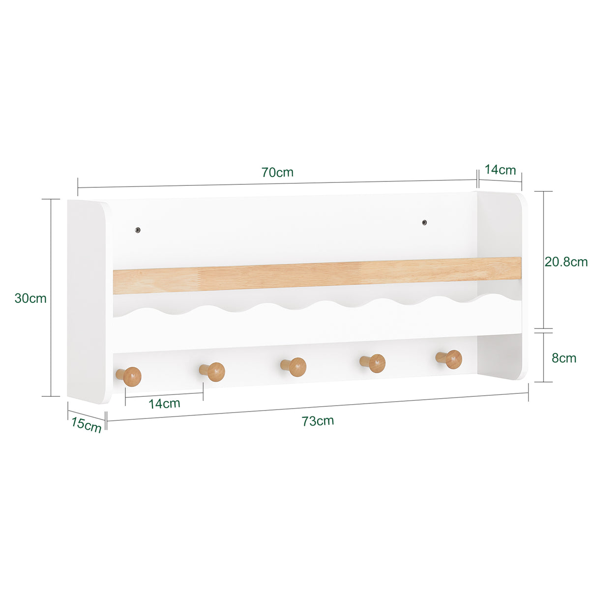 SoBuy KMB78-W, Wall Mounted Storage Shelf Children Kids Book Shelf Toy Shelf Coat Rack, White