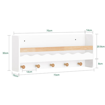 SoBuy KMB78-W, Wall Mounted Storage Shelf Children Kids Book Shelf Toy Shelf Coat Rack, White