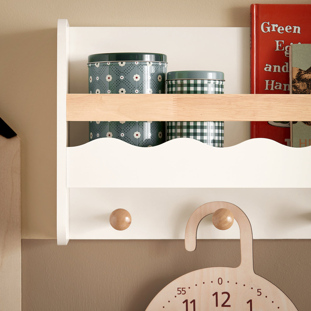 SoBuy KMB78-W, Wall Mounted Storage Shelf Children Kids Book Shelf Toy Shelf Coat Rack, White