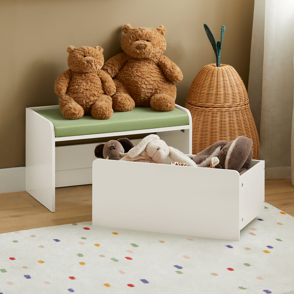 SoBuy KMB80-W, Children Kids Storage Bench with Mobile Storage Chest, Toy Chest Toy Box Storage Cabinet, White