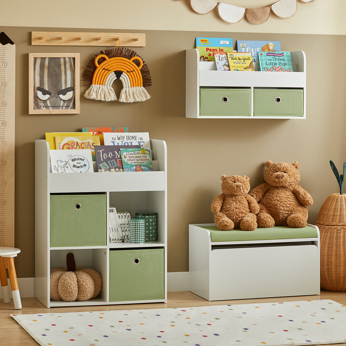 SoBuy KMB80-W, Children Kids Storage Bench with Mobile Storage Chest, Toy Chest Toy Box Storage Cabinet, White