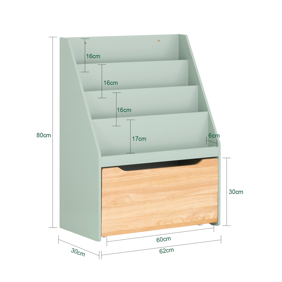 SoBuy KMB95-GR, Children Kids Bookcase Bookshelf Toy Shelf with Storage Chest on Wheels, Green