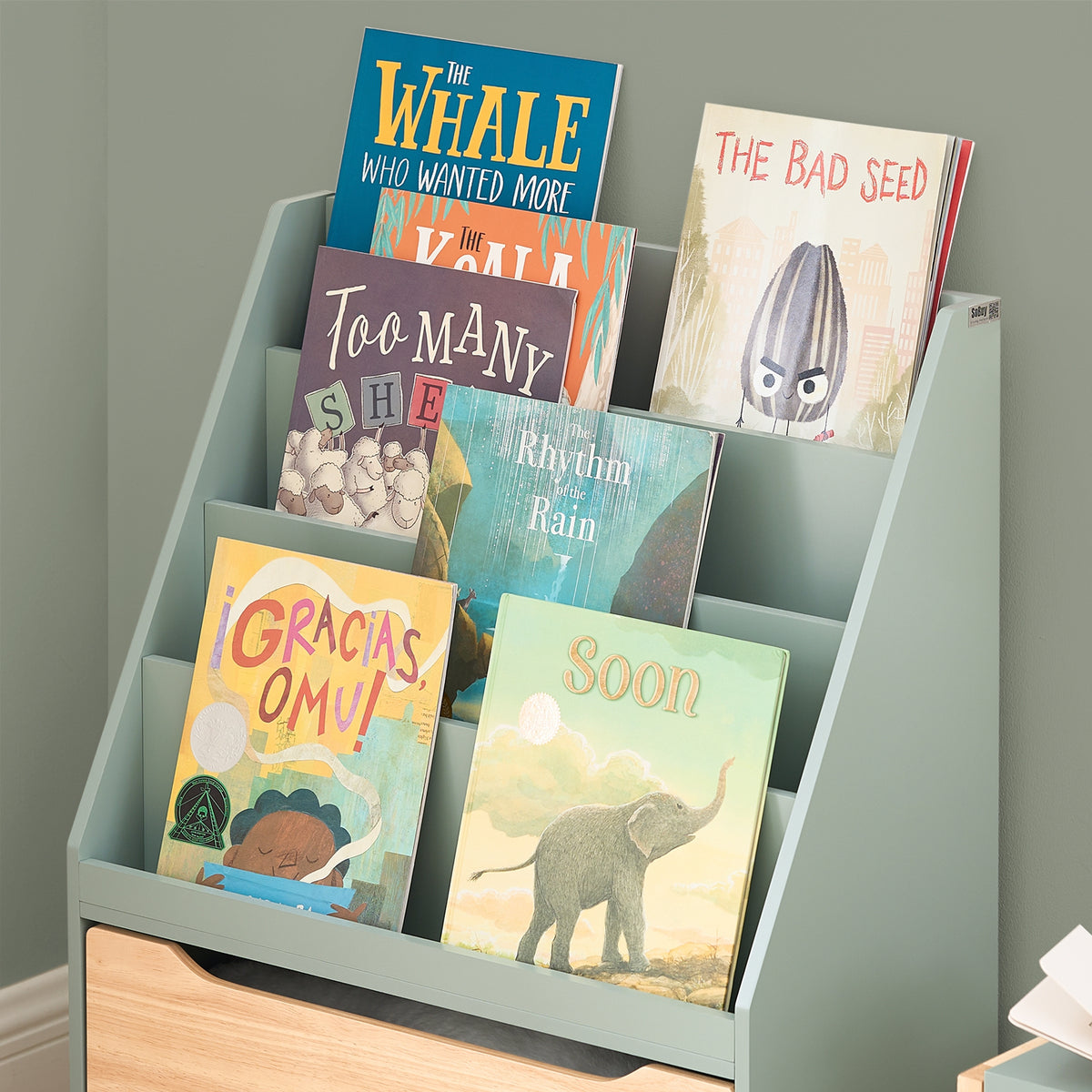 SoBuy KMB95-GR, Children Kids Bookcase Bookshelf Toy Shelf with Storage Chest on Wheels, Green