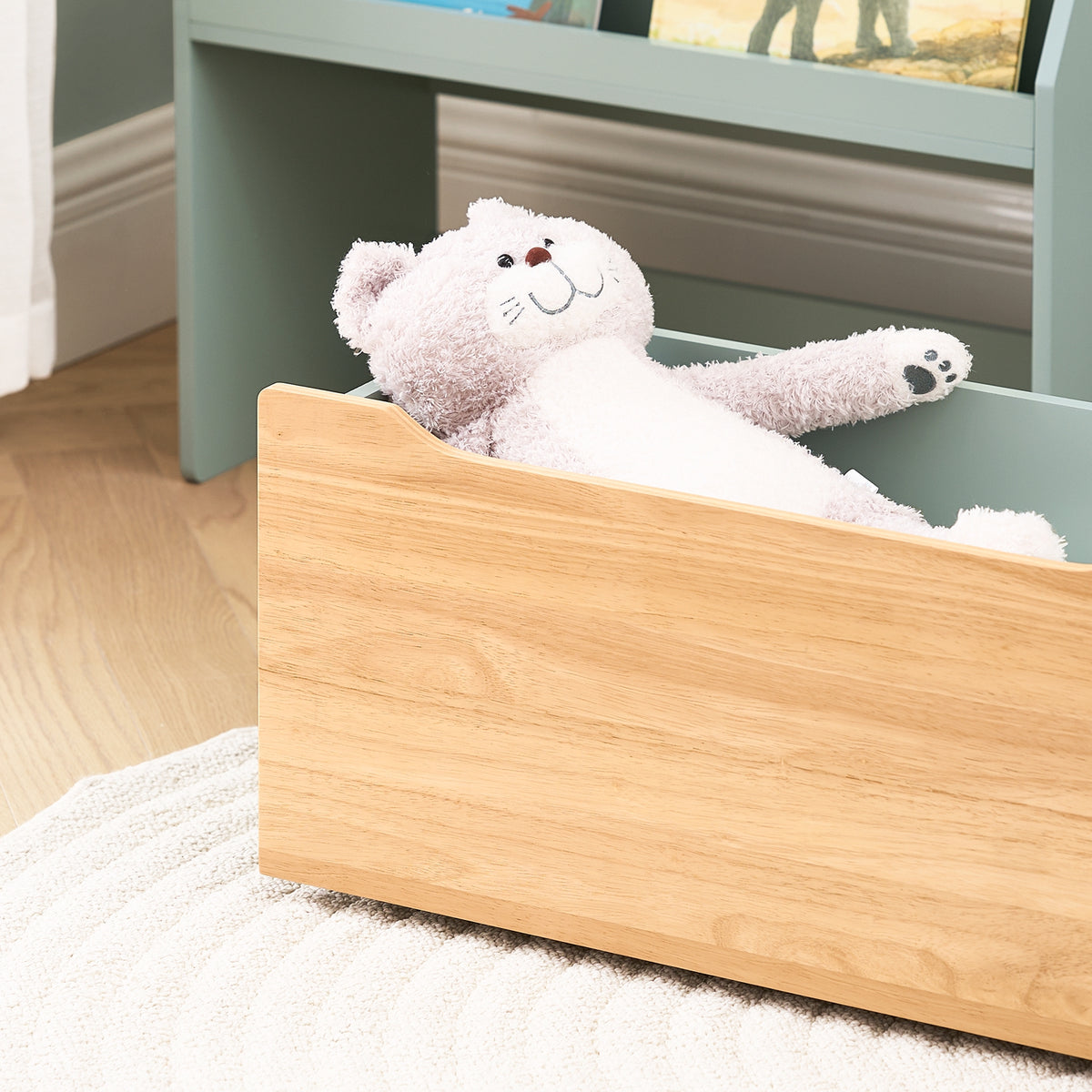 SoBuy KMB95-GR, Children Kids Bookcase Bookshelf Toy Shelf with Storage Chest on Wheels, Green
